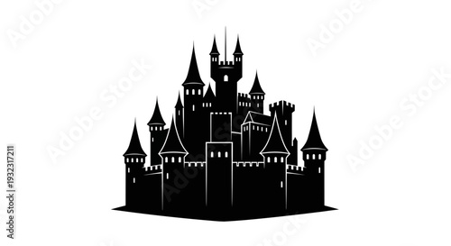 Fantasy Castle Silhouette, Fairytale Building Icon