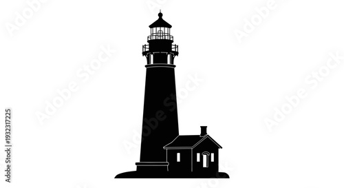 Silhouette of a Lighthouse and Keeper's House