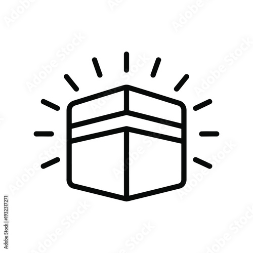 Kaaba vector icon in black line style for Islamic pilgrimage, Hajj, Umrah, and Ramadan designs