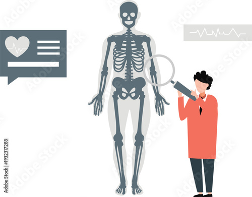 The boy is searching human skeleton.