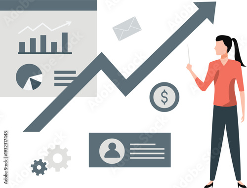 The girl pointing business graph growth