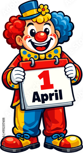 april fools day clown holding calendar vector illustration