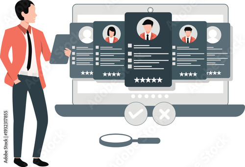 Business man checking profile performance rating