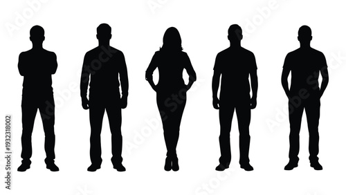 A group of people standing in a row isolated on white background, Vector