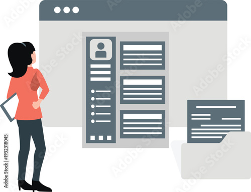 The girl is checking business profile.