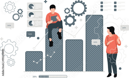 Colleagues are discussing on statistics analysis