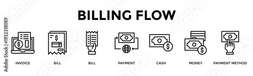 Billing Flow Banner Web Icon Set Collection Pack Vector Illustration Concept For Invoice, Bill, Bill, Payment, Cash, Money, Payment Method