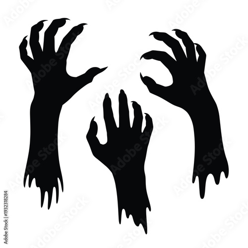 Silhouetted hands reaching out in a spooky halloween themed illustration