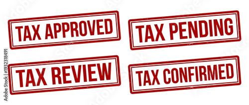 Vector Tax Processing Stamps Set with Status Indicators in Red on White Background