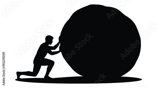 A man pushing a large ball isolated on white background, Vector