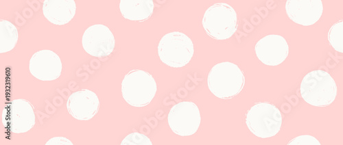 Pastel pink birthday polka dot seamless pattern. Repeated round painted confetti background. Happy dotted wallpaper for Easter wrapping paper, birthday decoration, kid bday nursery decor. Vector