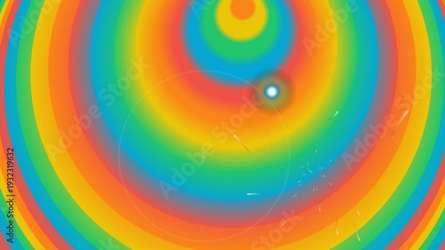 Hypnotic Rainbow Concentric Circles Background with Moving Glowing Particles