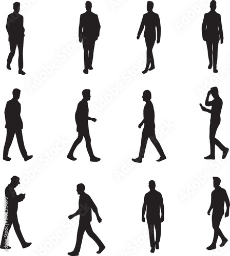 Diverse silhouettes of people engaged in various activities and postures