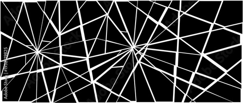 Damaged shattered glass effect background. Black grunge broken texture. Multiple cracked lines explosion pattern. Fractured triangle fragments, pieces, shatters concept. Vector debris illustration