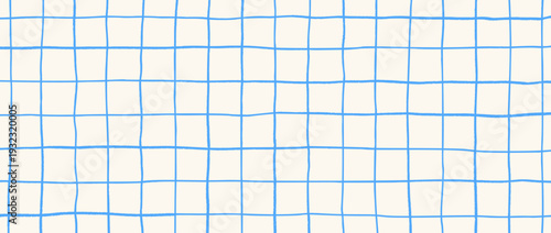 Hand drawn square grid pattern. Blue doodled checkered background. Sketched thin checker paper texture. Lined planer page wallpaper. Pen drawn journal sheet notebook template. Vector 
