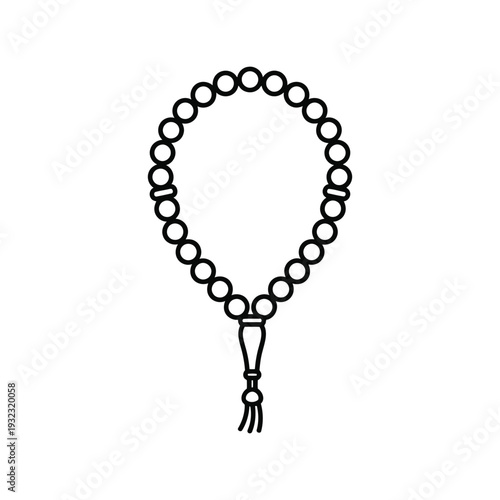Prayer beads vector icon isolated on white, minimal black outline rosary illustration