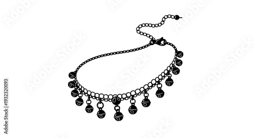 A delicate black ankle chain with multiple circular pendants ideal for layering on transparent background silhouette high quality professional