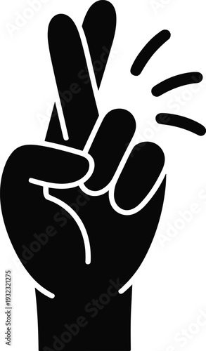 Peace hand gesture illustration, victory sign silhouette icon, black white vector symbol, protest freedom concept isolated background