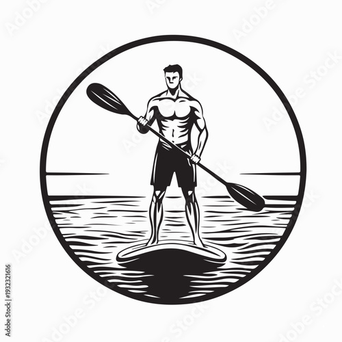 Stand Up Paddleboarding Man Image Vector Water Sport Illustration