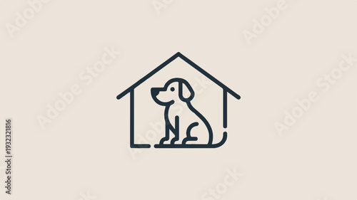 Dog sitting in a house outline simple pet line art home and animal icon