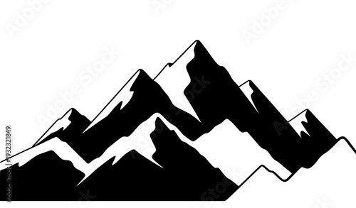 Modern black mountain silhouette flat vector illustration with abstract peak composition isolated on white background