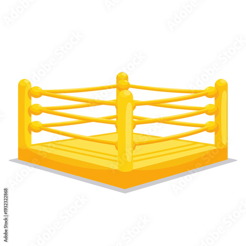 Empty Yellow Boxing Ring with Ropes and Posts, Sports Arena Concept