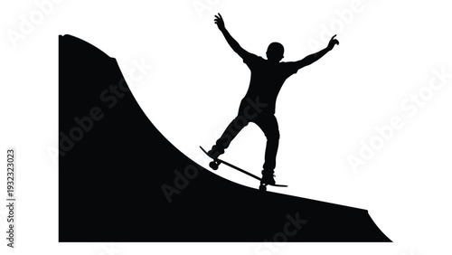 A person skateboarding on a ramp with arms outstretched isolated on white background, Vector