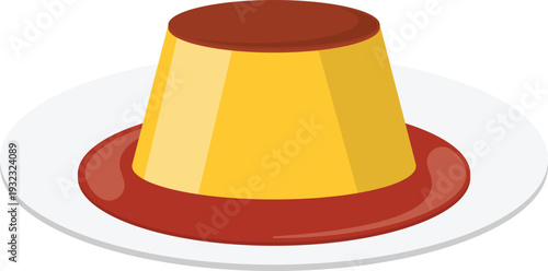 Purin Japanese Custard Pudding with Caramel Sauce Flat Illustration Isolated on White Background