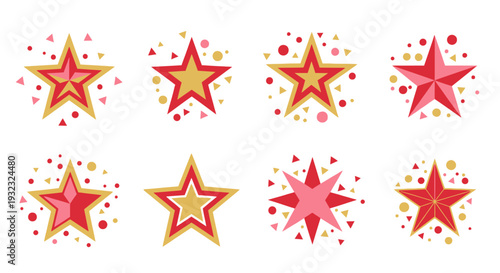 A vibrant collection of eight colorful stars with sparkling details perfect for designs on transparent background silhouette high quality