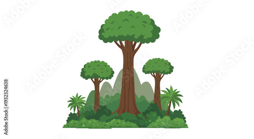 Forest landscape illustration, vector style graphic, nature scene for design, ecology concept