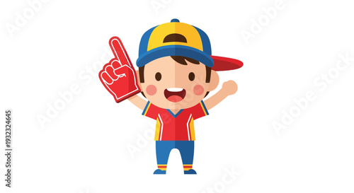 Fan with Foam Finger Vector Illustration, Cheering Supporter, Flat Design, Sports Theme