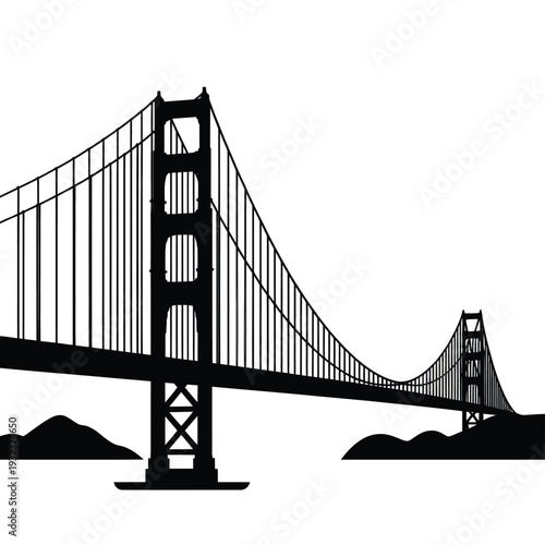 A striking black and white silhouette of the golden gate bridge
