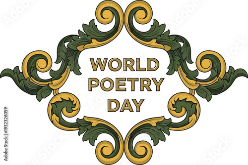 Elegant Vintage Frame with World Poetry Day Text for Literary Celebration and Event Promotion