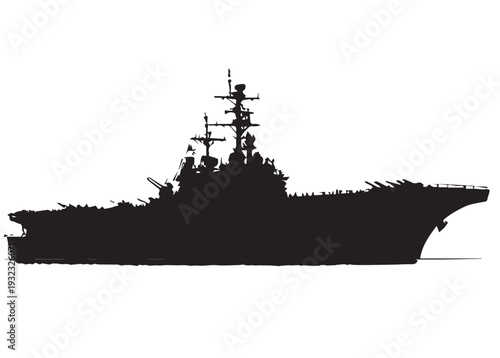 Military Warship Silhouette on White Background