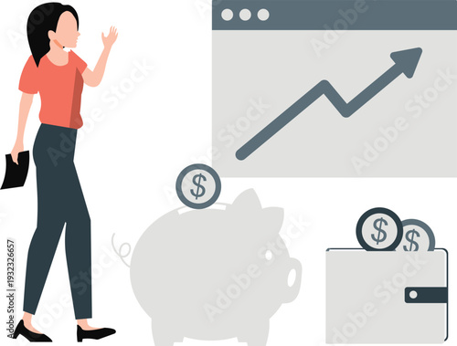 The girl is saving money in piggy bank