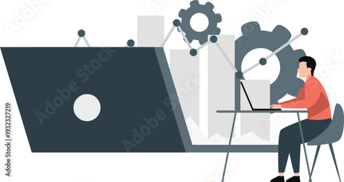 The boy is setting up infographic graph