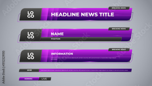 corporate set overlay with purple color for broadcast media and television channel