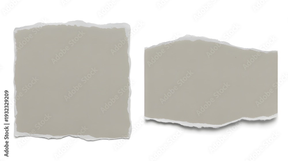 Fototapeta premium Two Torn Paper Pieces with Uneven Edges on White Background ripped