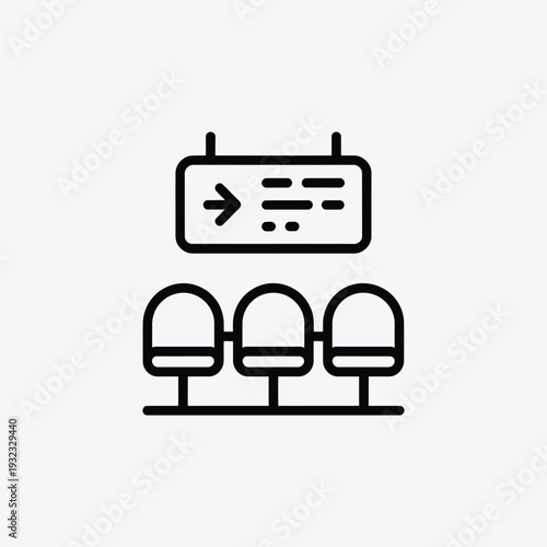 Simple black and white icon depicting a waiting room with seats