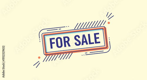 Bright for sale sign displayed in a stylized rectangular neon frame with decorative dots and lines on a light yellow background.