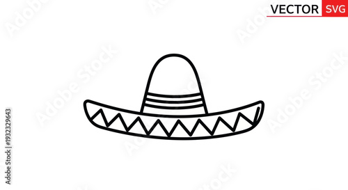 Simple Line Art Sombrero Hat Icon