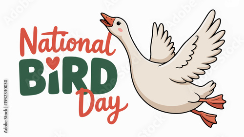White goose flying with national bird day text on white background