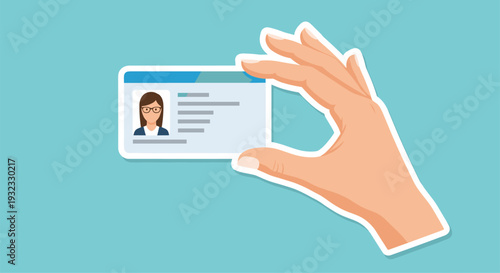 Human hand holding a plastic identification card featuring a portrait of a woman to represent identity verification and credentials.