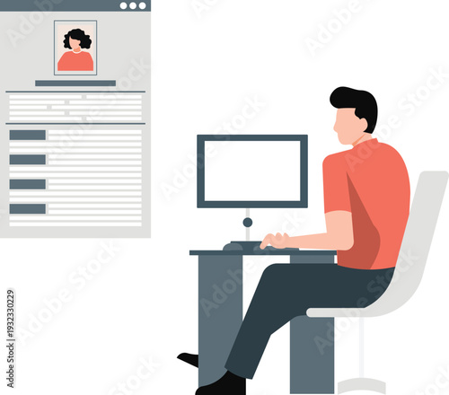 The boy is analyzing the data