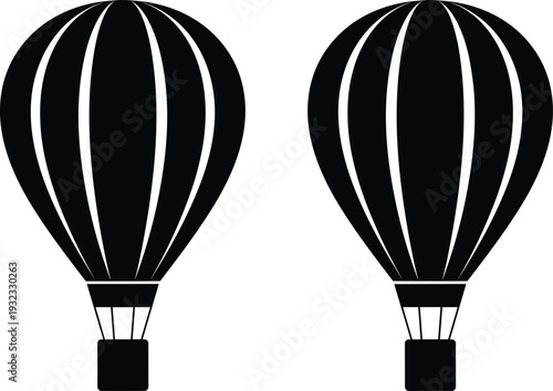 Hot air balloon silhouette icon set, vintage aerostat flying transport isolated on white background black vector illustration