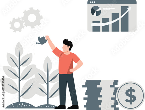 The boy is making money tree