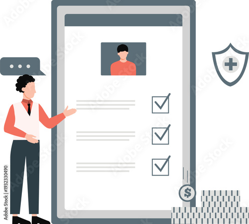 The boy is checking business document