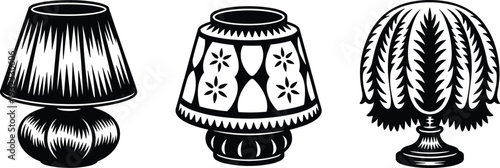 Vintage decorative table lamp silhouettes set, ornate classic lighting fixtures vector illustration isolated for elegant interior home decor