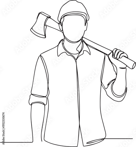Vector illustration of a  labour man wearing a shirt and hat, holding a axe  in a stylish fashion design