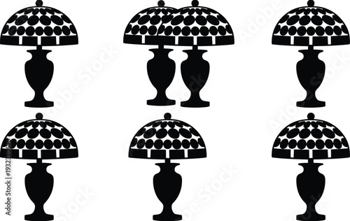 Vintage mosaic shade table lamp silhouettes collection, classic decorative lighting fixtures vector set isolated for stylish interior decor